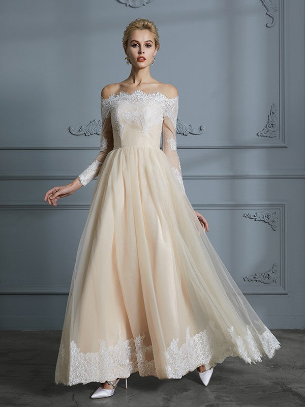 A-Line Tulle Long Sleeve Floor-Length Wedding Dress - Chloe Dress