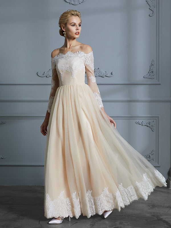 A-Line Tulle Long Sleeve Floor-Length Wedding Dress - Chloe Dress