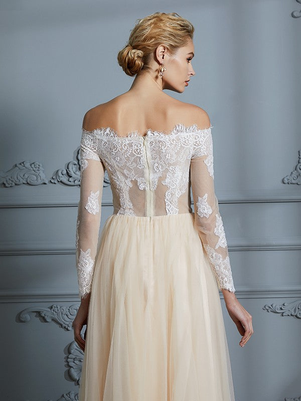 A-Line Tulle Long Sleeve Floor-Length Wedding Dress - Chloe Dress