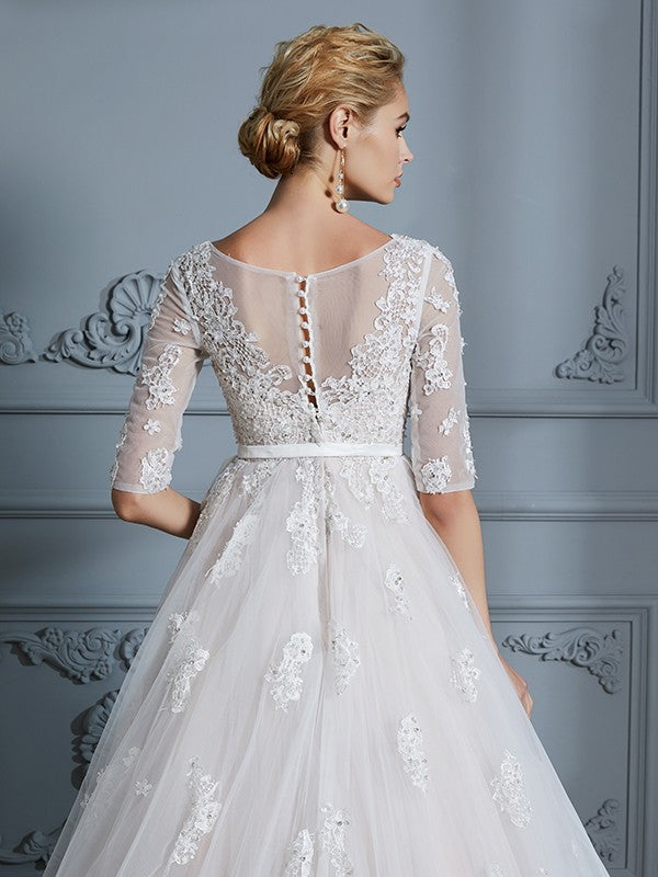 Ball Gown V-Neck Tulle Train Wedding Gown - Chloe Dress