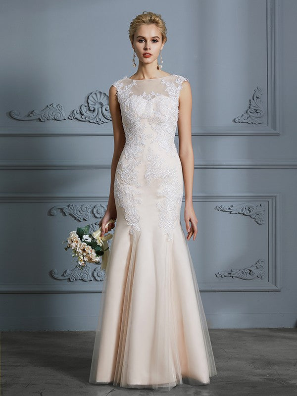 Mermaid Tulle Sleeveless Applique Floor-Length Wedding Dress - Chloe Dress