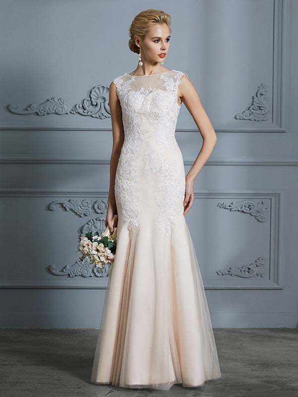 Mermaid Tulle Sleeveless Applique Floor-Length Wedding Dress - Chloe Dress