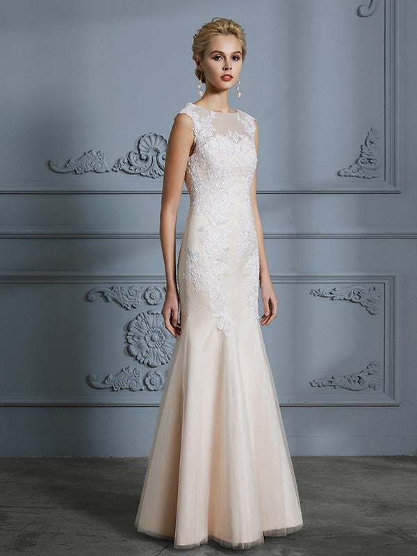 Mermaid Tulle Sleeveless Applique Floor-Length Wedding Dress - Chloe Dress