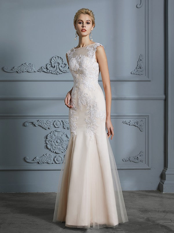 Mermaid Tulle Sleeveless Applique Floor-Length Wedding Dress - Chloe Dress