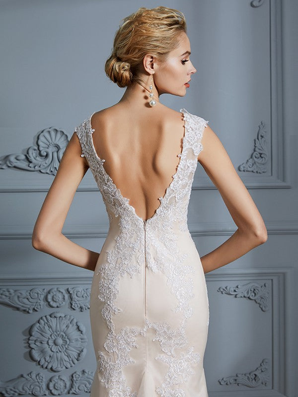Mermaid Tulle Sleeveless Applique Floor-Length Wedding Dress - Chloe Dress