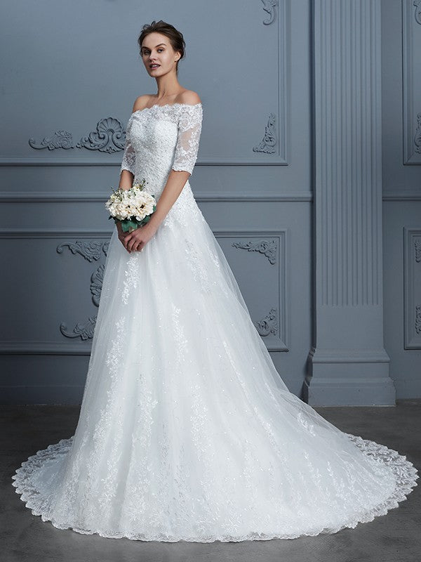 Ball Gown Lace Train Wedding Gown - Chloe Dress