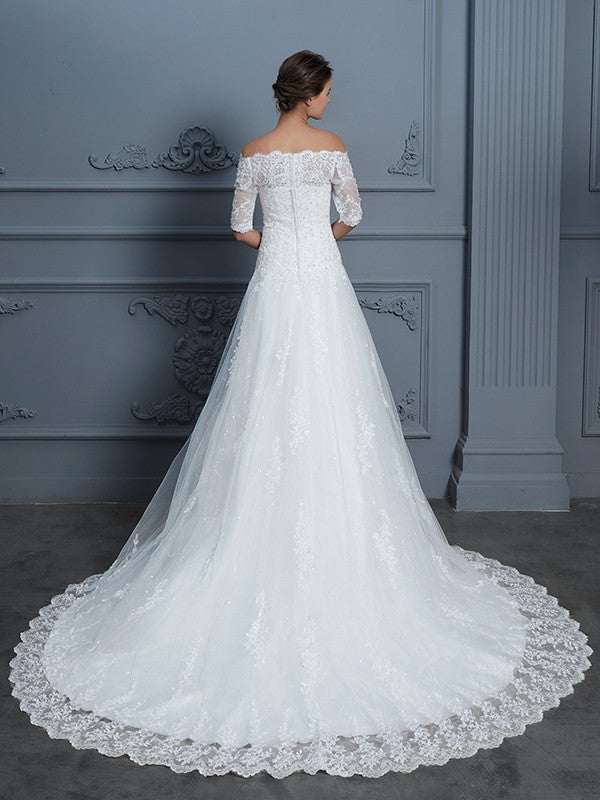 Ball Gown Lace Train Wedding Gown - Chloe Dress