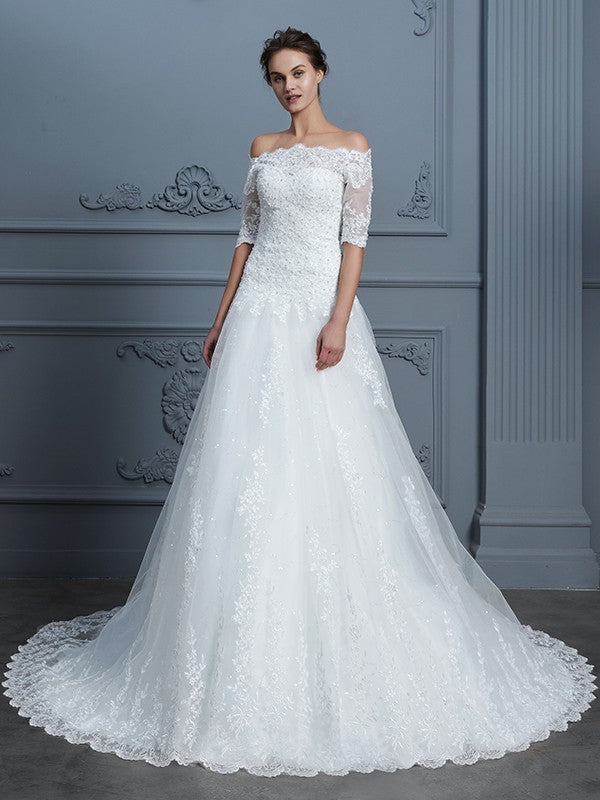 Ball Gown Lace Train Wedding Gown - Chloe Dress
