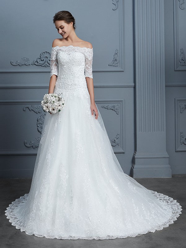 Ball Gown Lace Train Wedding Gown - Chloe Dress