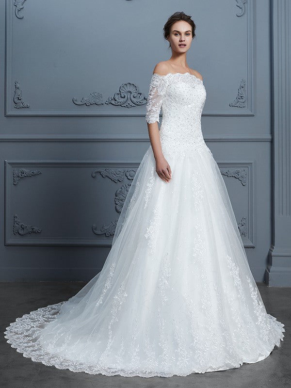 Ball Gown Lace Train Wedding Gown - Chloe Dress