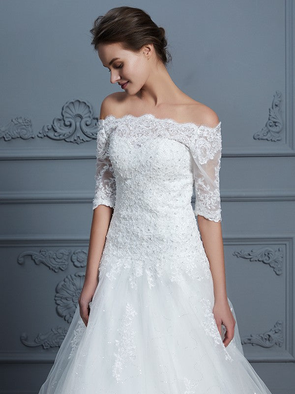 Ball Gown Lace Train Wedding Gown - Chloe Dress