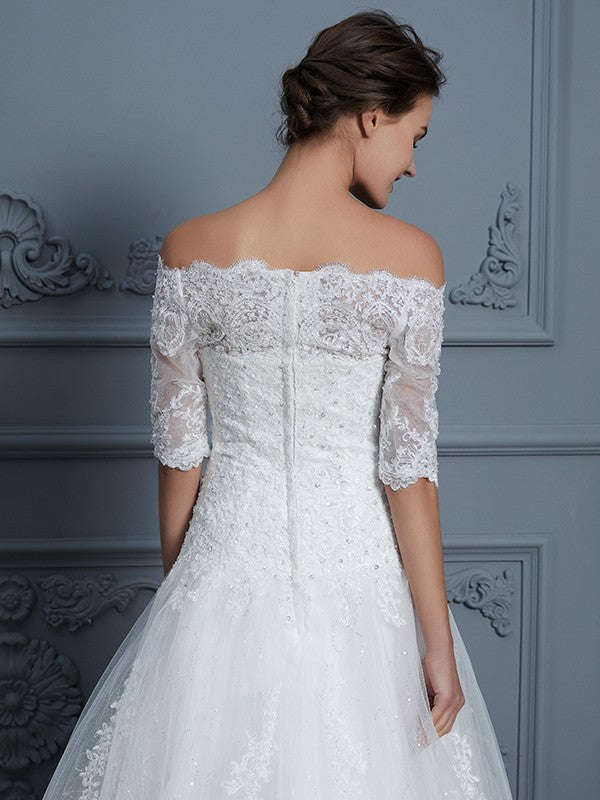 Ball Gown Lace Train Wedding Gown - Chloe Dress