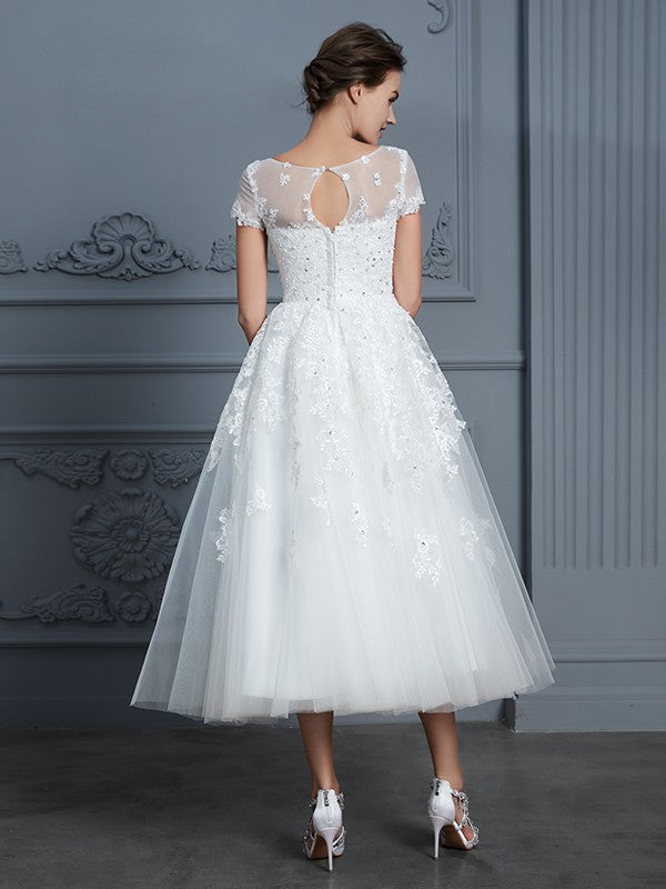 A-Line Tulle Short Sleeve Mini Wedding Dress - Chloe Dress