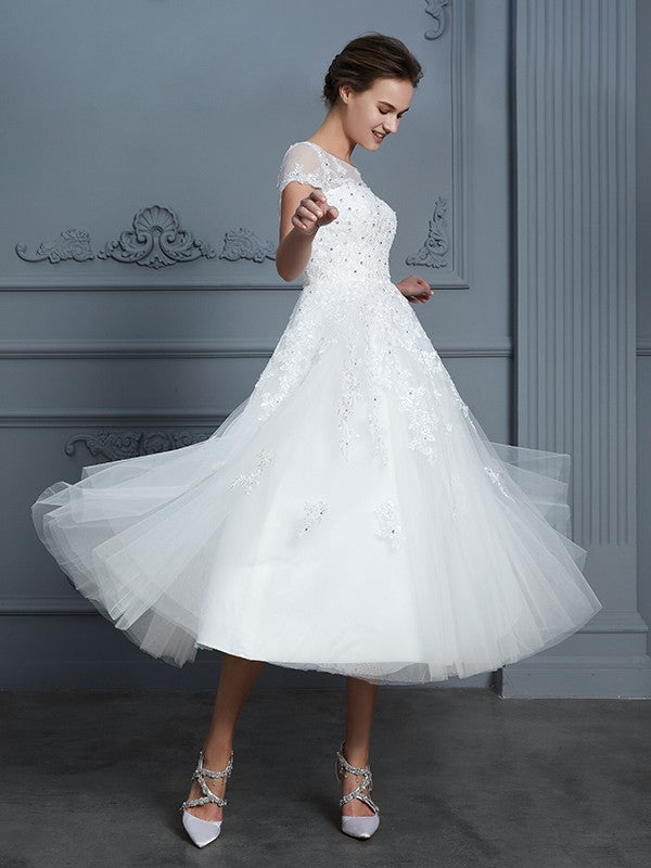 A-Line Tulle Short Sleeve Mini Wedding Dress - Chloe Dress