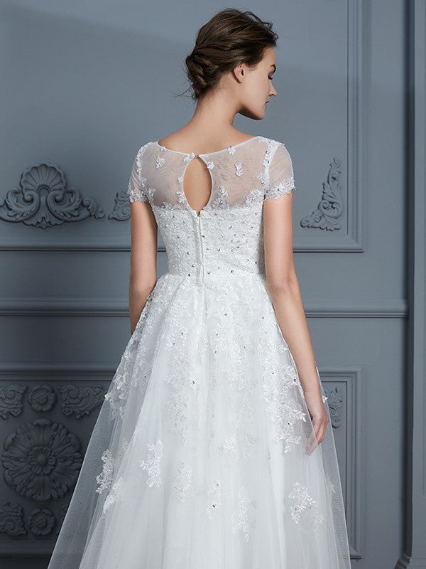 A-Line Tulle Short Sleeve Mini Wedding Dress - Chloe Dress
