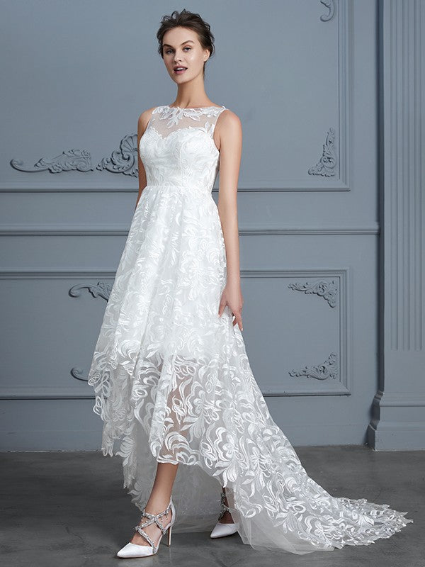 A-Line Lace Sleeveless Asymmetric Wedding Dress - Chloe Dress