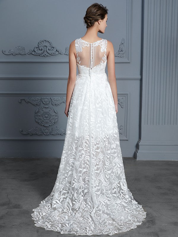 A-Line Lace Sleeveless Asymmetric Wedding Dress - Chloe Dress