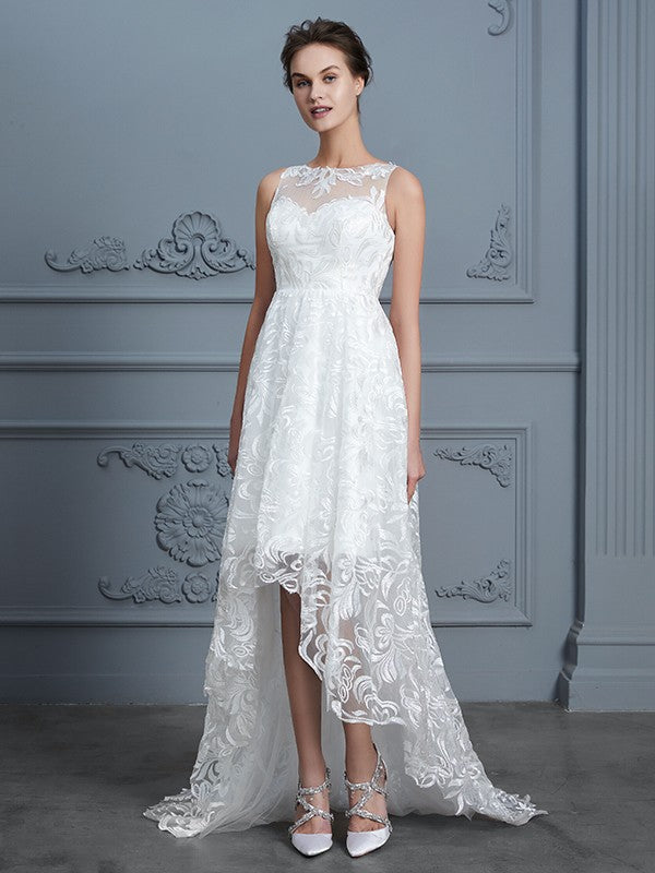 A-Line Lace Sleeveless Asymmetric Wedding Dress - Chloe Dress