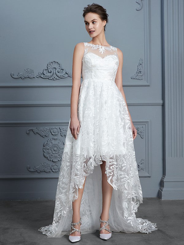 A-Line Lace Sleeveless Asymmetric Wedding Dress - Chloe Dress