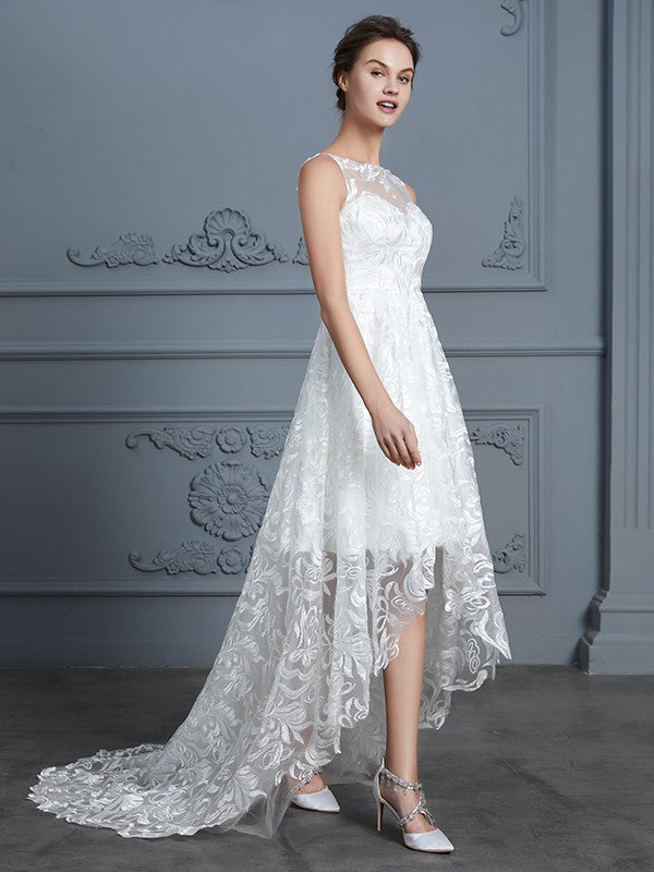 A-Line Lace Sleeveless Asymmetric Wedding Dress - Chloe Dress