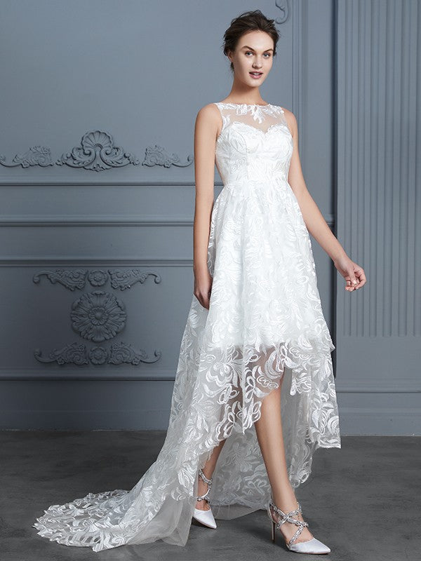 A-Line Lace Sleeveless Asymmetric Wedding Dress - Chloe Dress