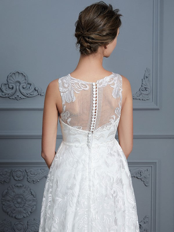 A-Line Lace Sleeveless Asymmetric Wedding Dress - Chloe Dress