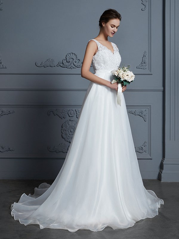 A-Line V-Neck Organza Sleeveless Floor-Length Wedding Dress - Chloe Dress