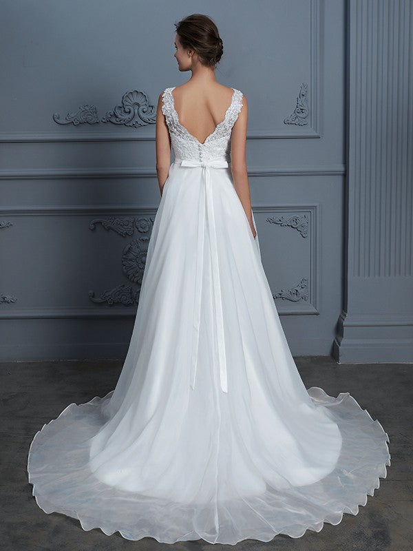 A-Line V-Neck Organza Sleeveless Floor-Length Wedding Dress - Chloe Dress