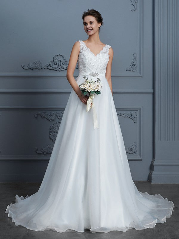 A-Line V-Neck Organza Sleeveless Floor-Length Wedding Dress - Chloe Dress