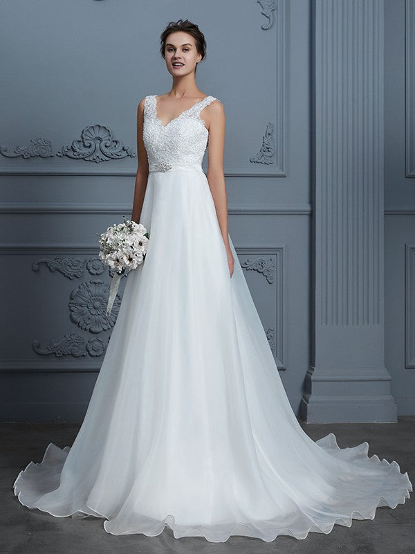 A-Line V-Neck Organza Sleeveless Floor-Length Wedding Dress - Chloe Dress