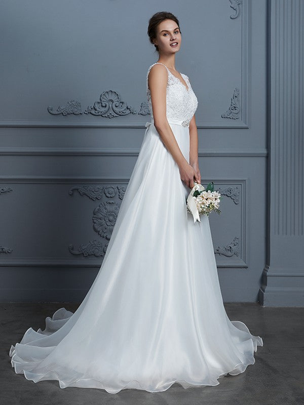 A-Line V-Neck Organza Sleeveless Floor-Length Wedding Dress - Chloe Dress
