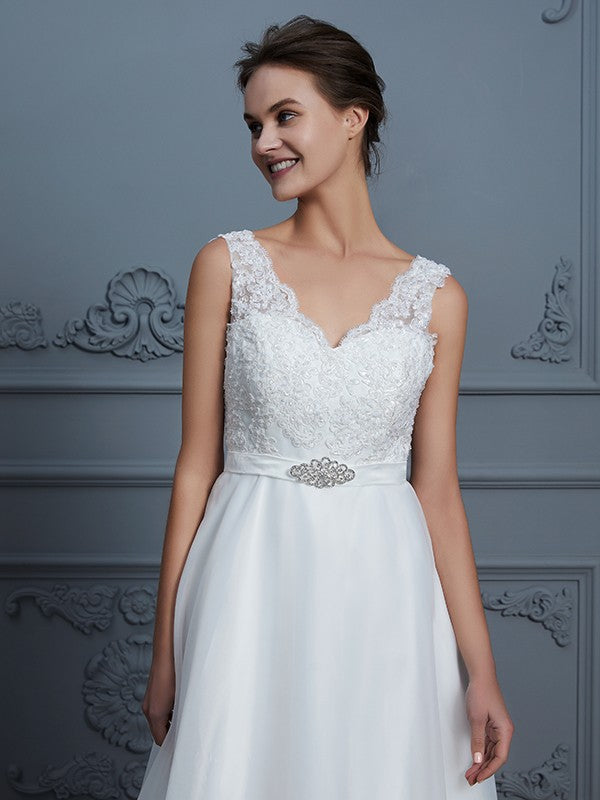 A-Line V-Neck Organza Sleeveless Floor-Length Wedding Dress - Chloe Dress