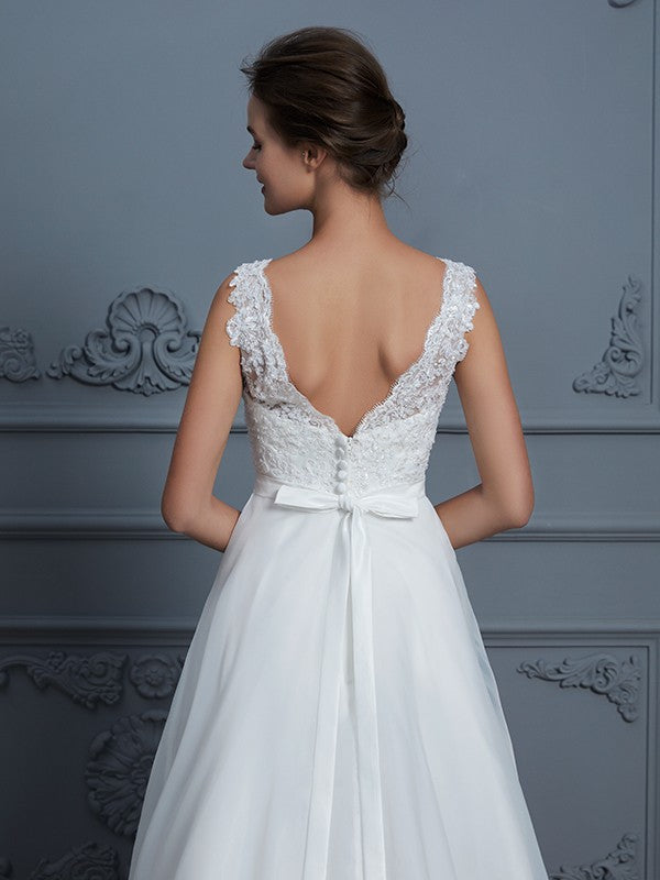 A-Line V-Neck Organza Sleeveless Floor-Length Wedding Dress - Chloe Dress