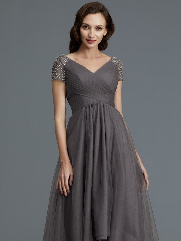 A-Line V-Neck Tulle Short Sleeve Asymmetric Mini Dress - Chloe Dress