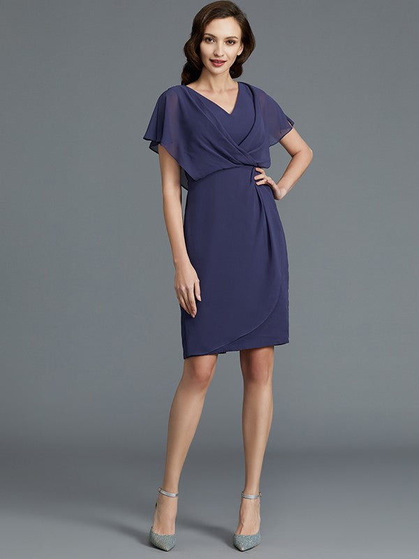 Sheath V-Neck Chiffon Short Sleeve Mini Dress - Chloe Dress