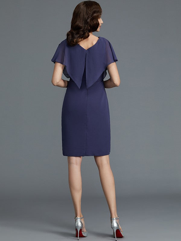 Sheath V-Neck Chiffon Short Sleeve Mini Dress - Chloe Dress