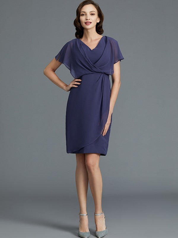 Sheath V-Neck Chiffon Short Sleeve Mini Dress - Chloe Dress