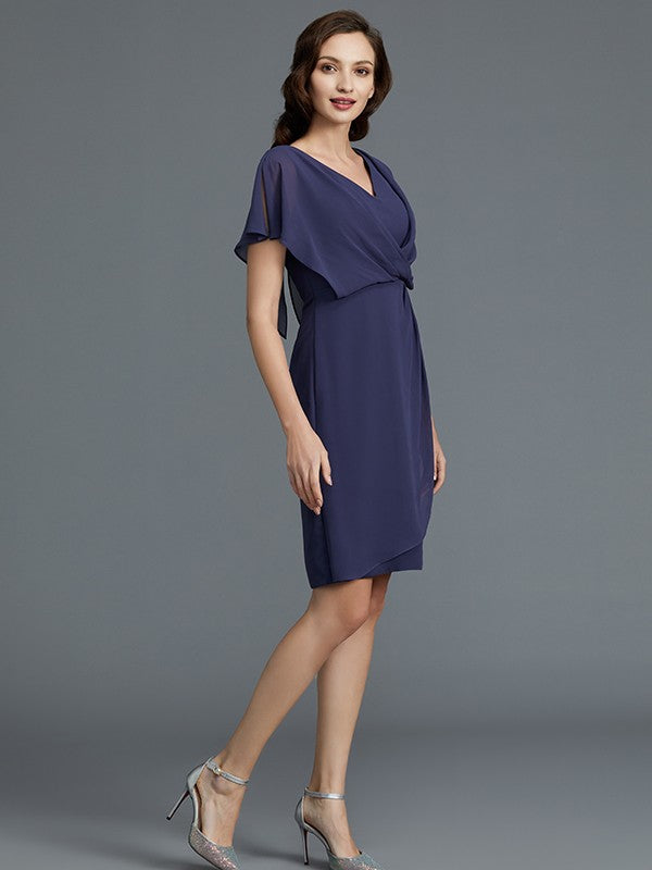 Sheath V-Neck Chiffon Short Sleeve Mini Dress - Chloe Dress