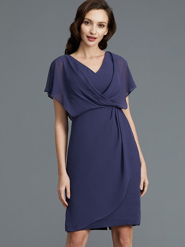Sheath V-Neck Chiffon Short Sleeve Mini Dress - Chloe Dress