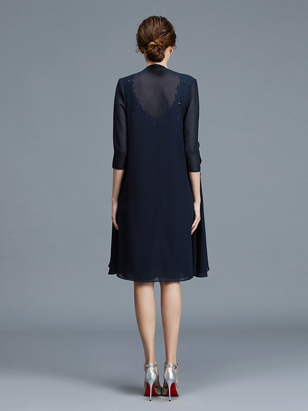 Sheath V-Neck Chiffon Sleeveless Ruffled Knee-Length Dress - Chloe Dress