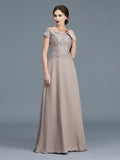 A-Line Chiffon Short Sleeve Applique Floor-Length Dress - Chloe Dress