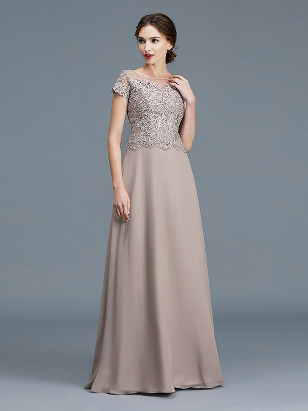 A-Line Chiffon Short Sleeve Applique Floor-Length Dress - Chloe Dress