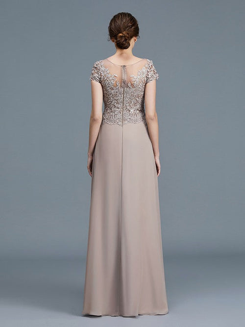 A-Line Chiffon Short Sleeve Applique Floor-Length Dress - Chloe Dress