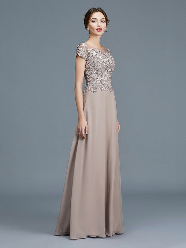 A-Line Chiffon Short Sleeve Applique Floor-Length Dress - Chloe Dress