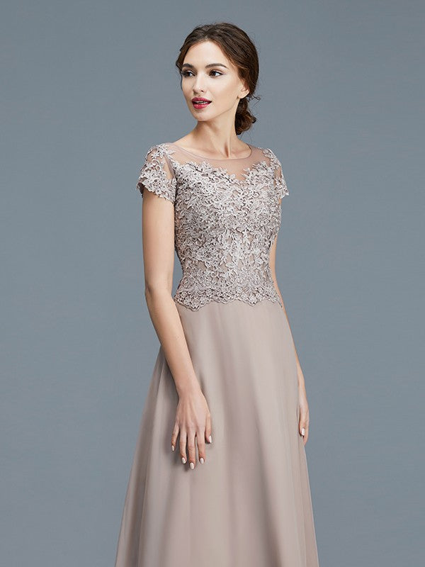 A-Line Chiffon Short Sleeve Applique Floor-Length Dress - Chloe Dress