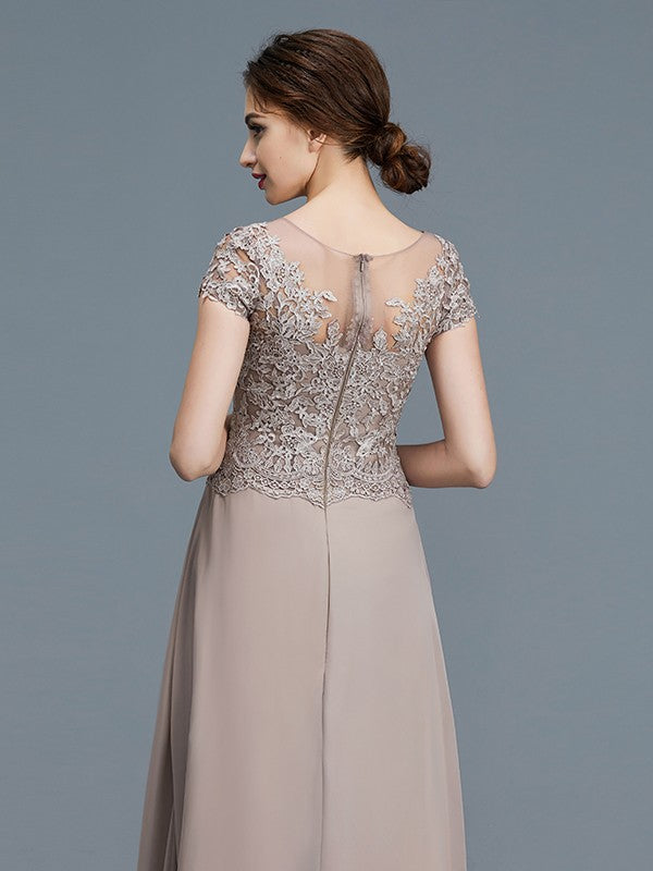 A-Line Chiffon Short Sleeve Applique Floor-Length Dress - Chloe Dress