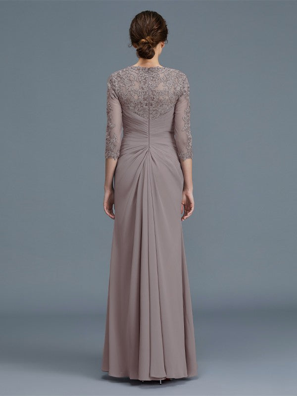Sheath Sweetheart Chiffon Three-Quarter Sleeve Ruffled Floor-Length Dress - Chloe Dress