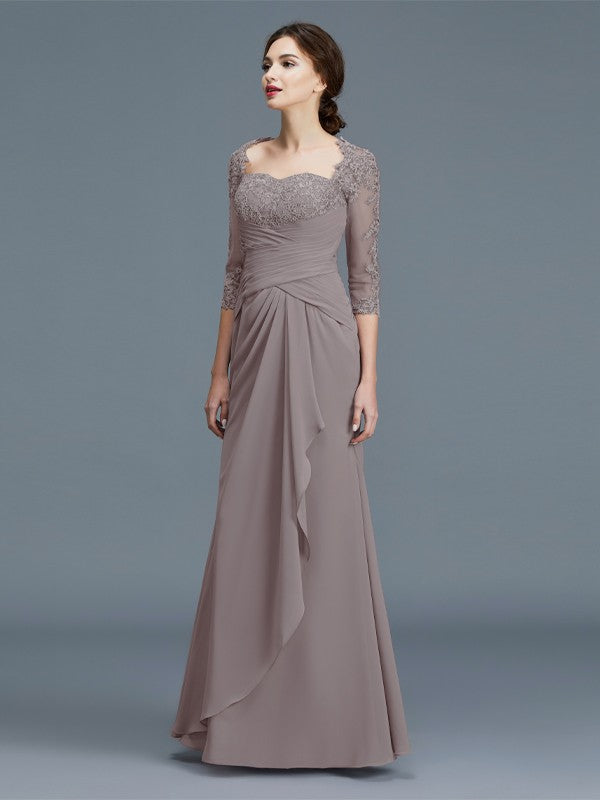 Sheath Sweetheart Chiffon Three-Quarter Sleeve Ruffled Floor-Length Dress - Chloe Dress
