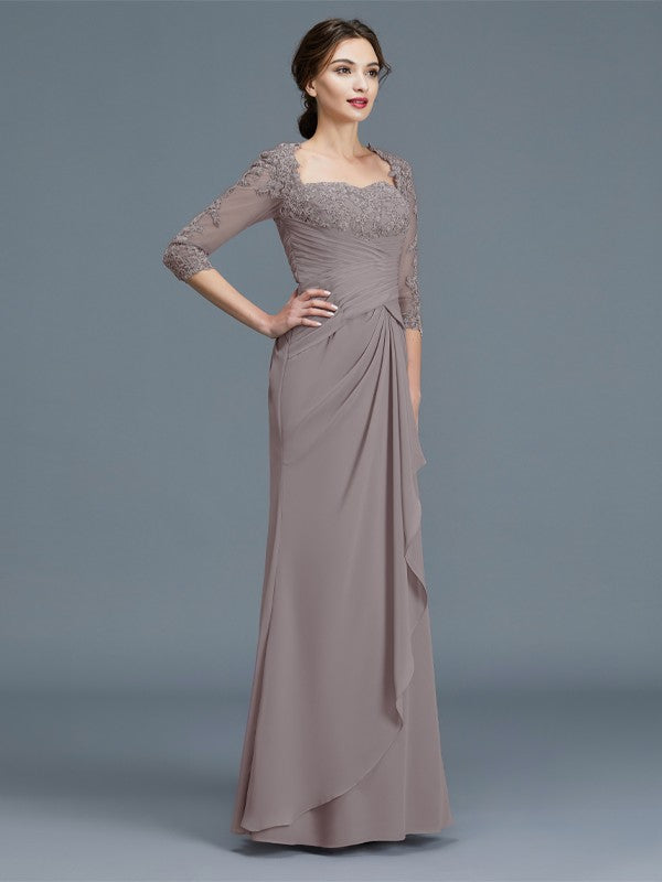 Sheath Sweetheart Chiffon Three-Quarter Sleeve Ruffled Floor-Length Dress - Chloe Dress