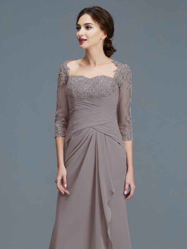 Sheath Sweetheart Chiffon Three-Quarter Sleeve Ruffled Floor-Length Dress - Chloe Dress